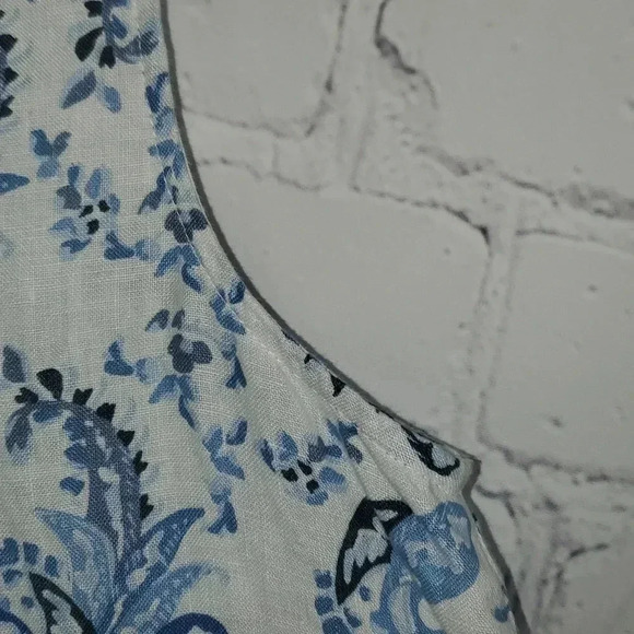 Lucky Brand Blue and White Floral Paisley Coastal 100% Linen Shift Dress Size XS - Picture 9 of 11